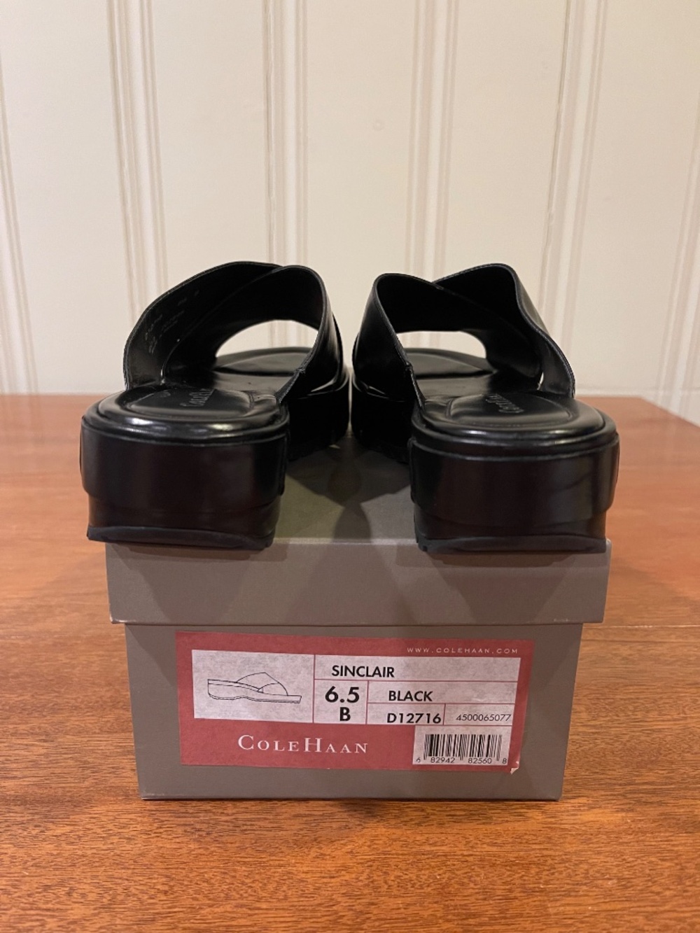NEW Vintage Cole Haan Black Leather Criss-Cross Platform Sandals Women's 6.5 - Picture 5 of 15